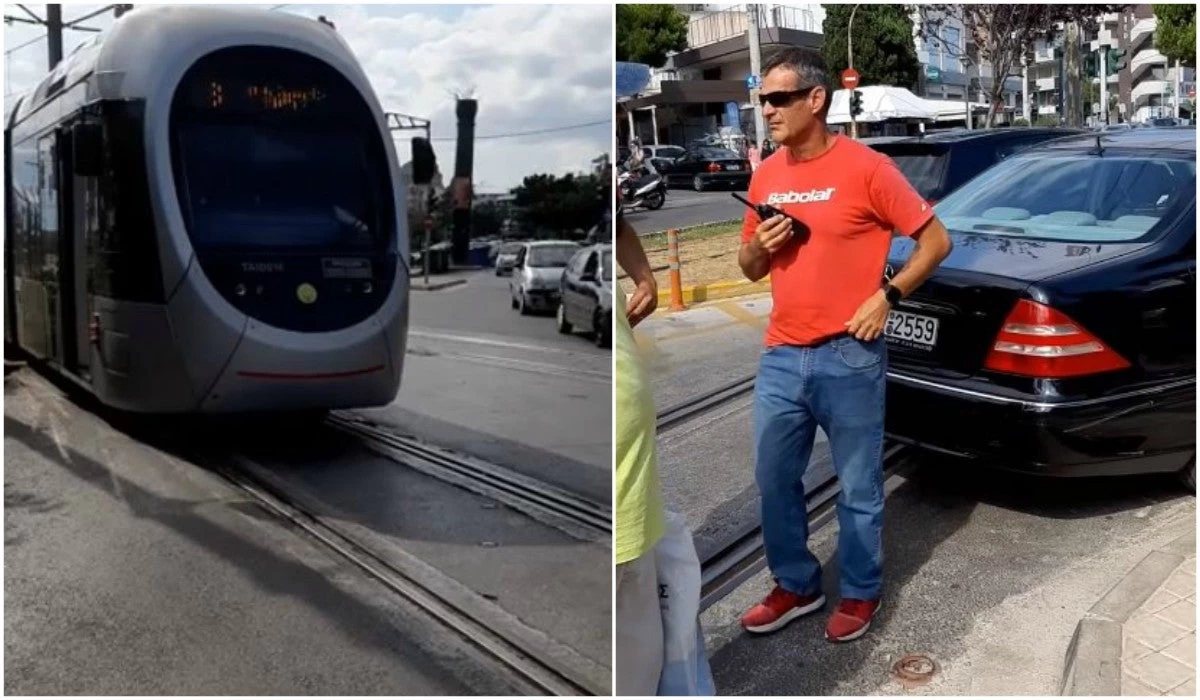 Το τερμάτισε: Πάρκαρε τη Mercedes του στη γραμμή του τραμ και έφυγε! (βίντεο)